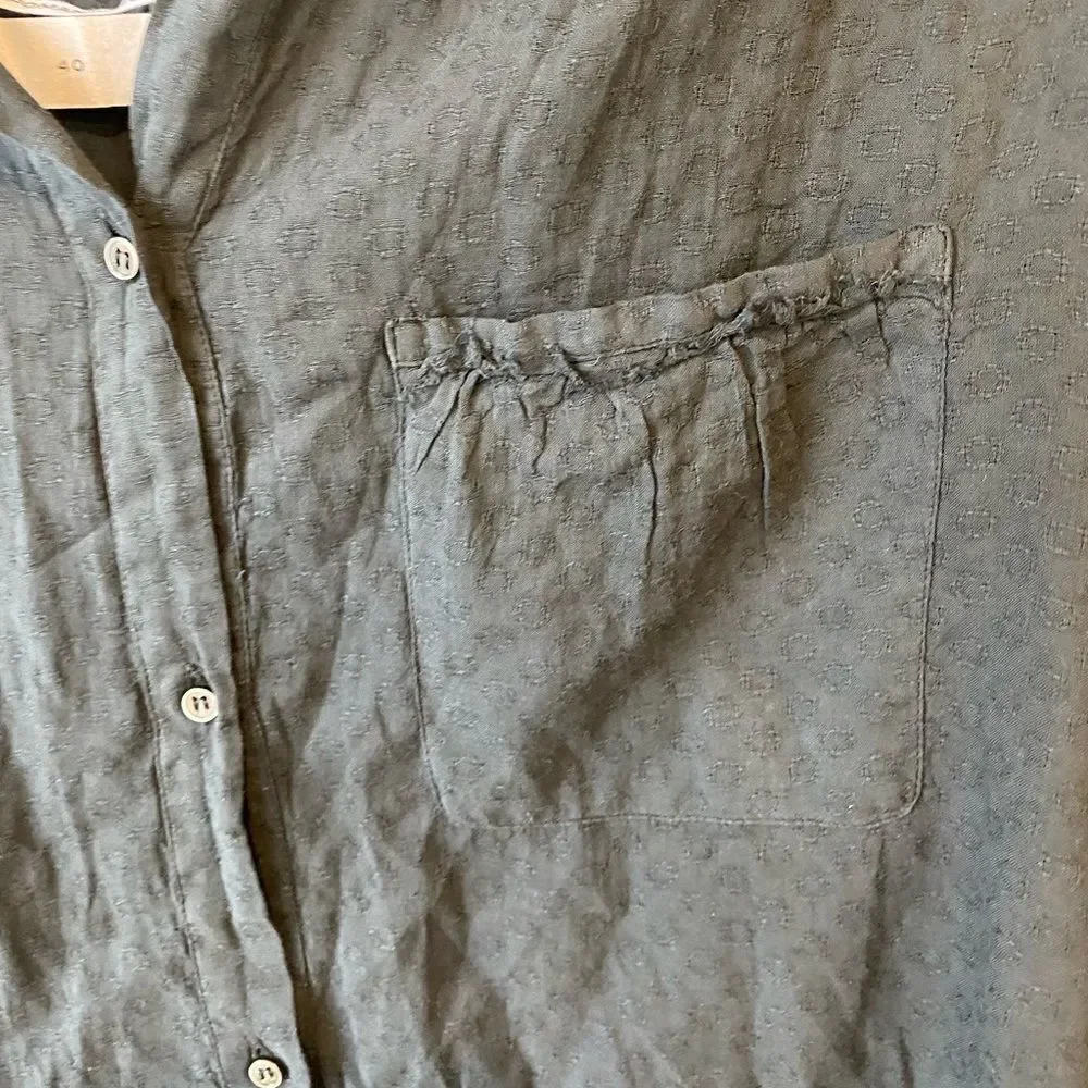 Pomandère Italy Woven Gauzy 3/4 Sleeve Button Front Top in Charcoal Black